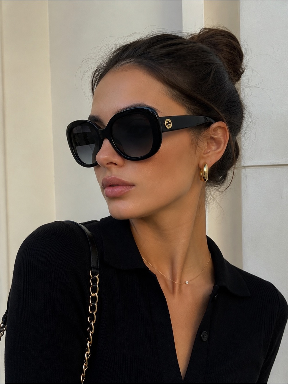Gucci Black Oversized Square Sunglasses with Gold Logo